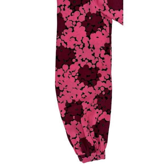 Kate Spade Blouse Pink & Burgundy Floral Small V-Neck W/ Tie Long‎ Sleeve Ruffle - Picture 5 of 9